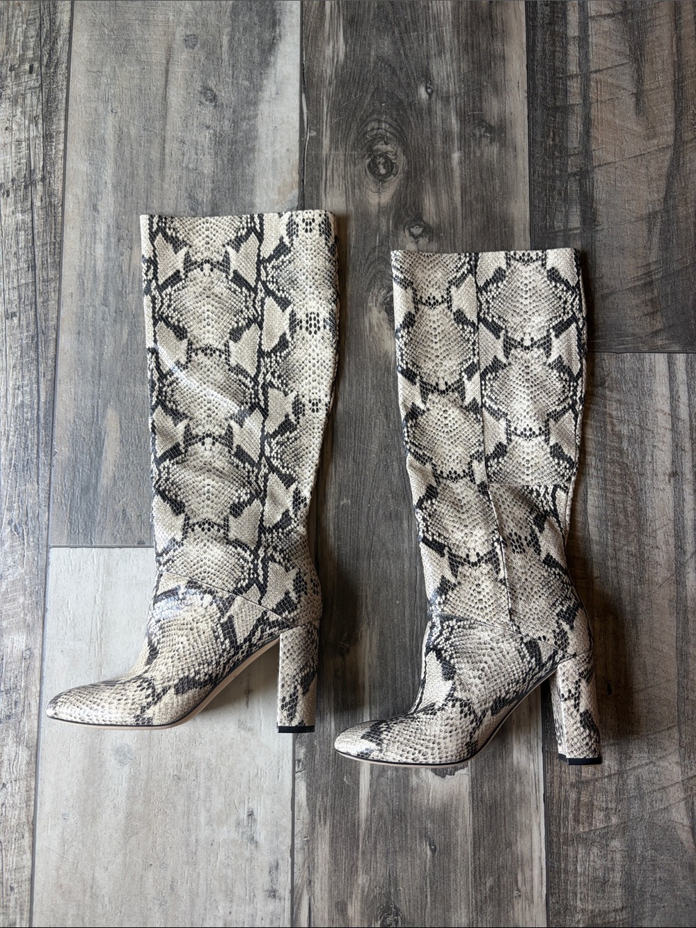 Cole Haan Glenda Snake Embossed Knee-High Heeled Boots Size 8